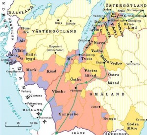 Fig. 2: The Danish campaign of 1567-1568, traversing through the counties of Småland and Östergötaland. 